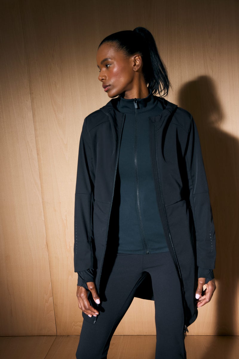 DeFacto Black Woman DeFactoFit Slim Fit Softshell Waterproof Long Jacket Casual - Image 3
